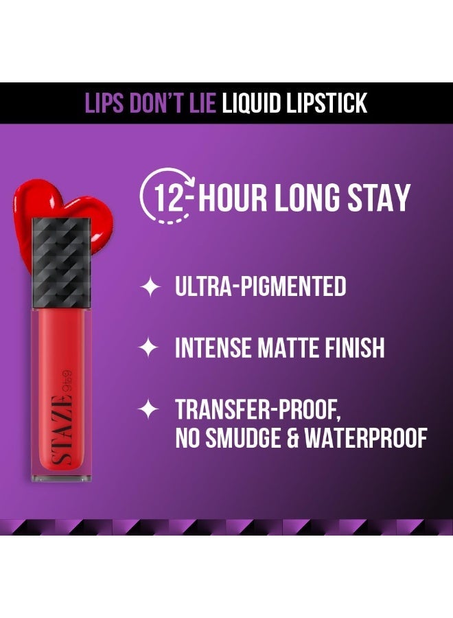 Staze 9to9 Lips Don't Lie Liquid Lipstick | Matte + Transfer-proof | 12hrs long stay with Intense Color Payoff | Lightweight & Comfortable | 07 Bed of Roses | 4 ml - Image 4